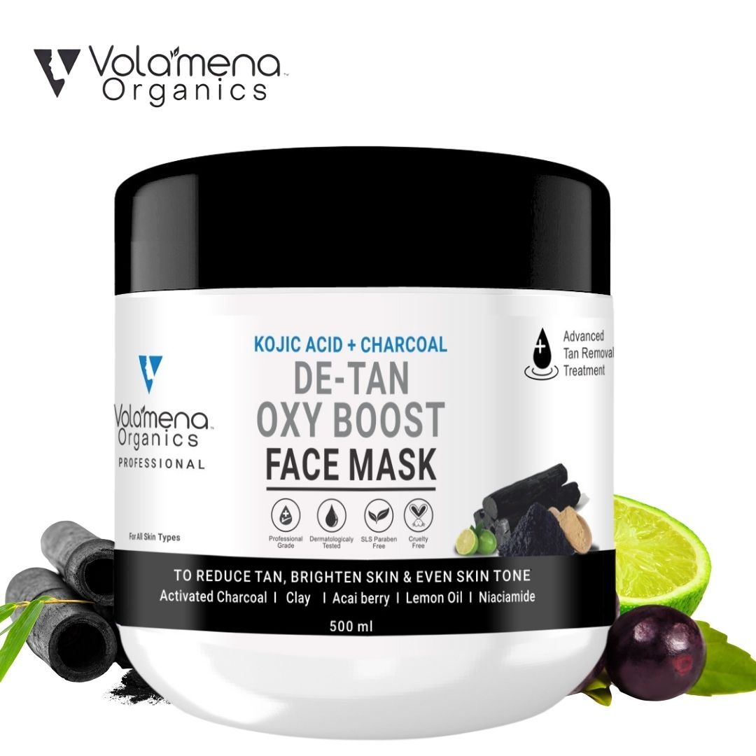 Volamena Organics De-Tan Oxy Boost Face Mask With Activated Charcoal & Clay For Tan, Brightening Skin & Even Skin Tone 500 ml