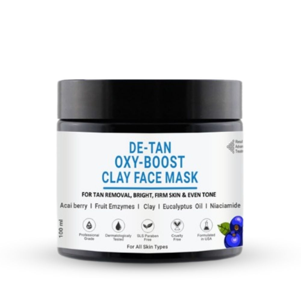 De Tan Oxy - Boost Clay Face Mask With Acai Berry & AHA’s | For Even skin Tone & Tan Removal | De tan mask For Women & Men 100 ml