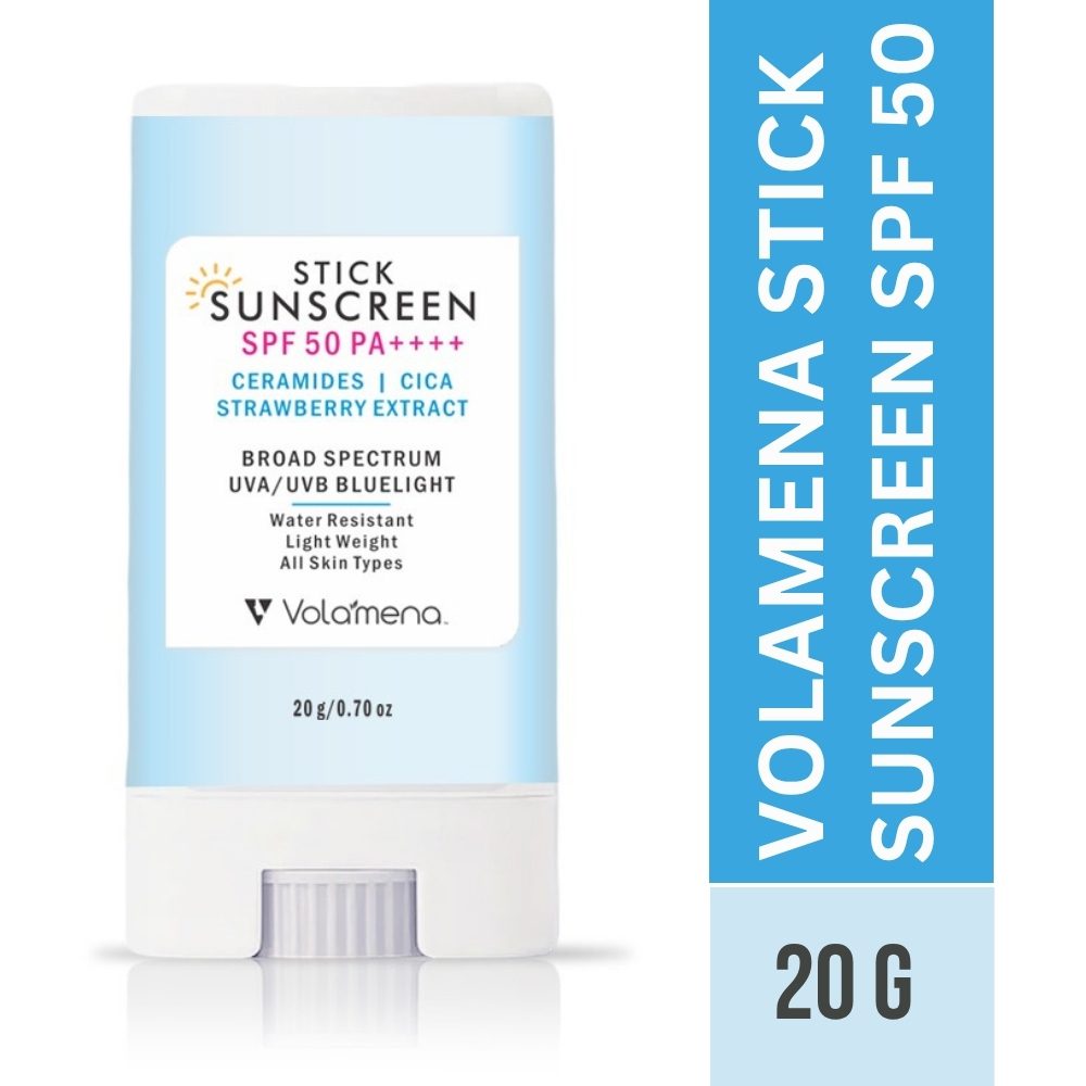Volamena Stick Sunscreen SPF 50 Pa++++ | Protection Against UVA/UVB | Ceramides, CICA & Strawberry | Light Weight Water & Sweat Resistant | All Skin Types 20g