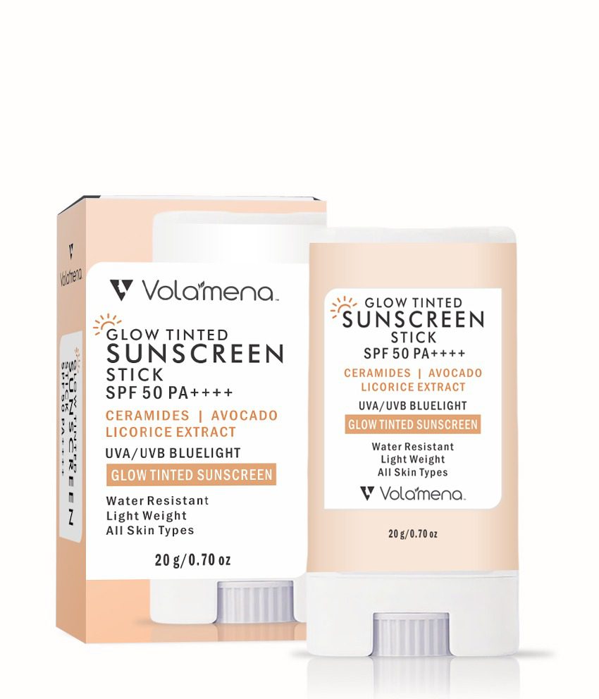 Volamena Glow Tinted Sunscreen Stick SPF 50 Pa++++ | Protection Against UVA/UVB | Ceramide, Avocado Oil & Licorice Extract Broad Spectrum, Water & Sweat resistant | For All Skin Types | 20g