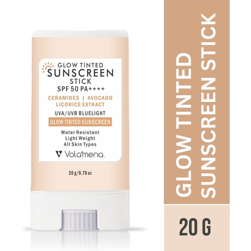 Volamena Glow Tinted Sunscreen Stick SPF 50 Pa++++ | Protection Against UVA/UVB | Ceramide, Avocado Oil & Licorice Extract Broad Spectrum, Water & Sweat resistant | For All Skin Types | 20g