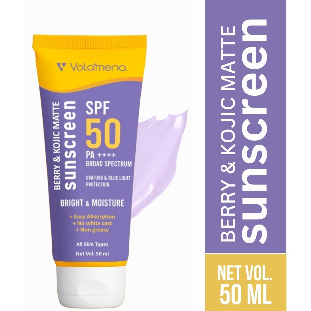 Volamena Berry & kojic Acid Purple Sunscreen SPF 50 PA+++ For Pigmentation-Free Skin UVA/B & Blue Light Protection, Anti-Pollution, No White Cast 50 ml