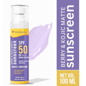 Volamena Berry & Kojic Acid Purple Sunscreen SPF 50 PA+++ For Pigmentation-Free Skin UVA/B & Blue Light Protection, Anti-Pollution, No White Cast 100 ml
