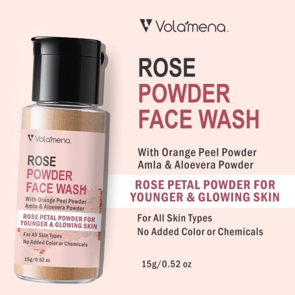 Volamena Rose Powder Face Wash, Anti Ageing Powder Face Wash for Hydration, Reduce Wrinkles & Provides Supple Look, Natural Powder Face Wash For Women & Men 15 ml