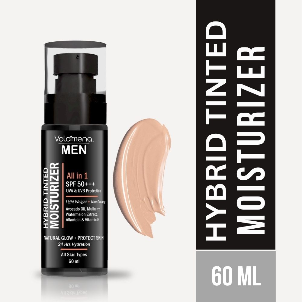 Volamena For Men Hybrid Tinted Moisturizer All In 1 SPF 50+++ | Avocado Oil, Mulberry, Watermelon Extract | For Even Natural Glow & Protect Your Skin For UV Rays | Give 24hrs Hydration | 60 ml