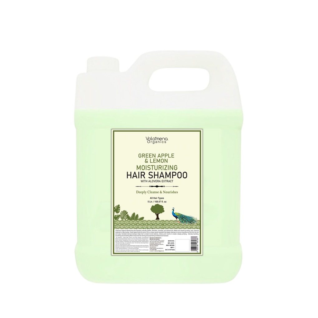 Volamena Organics Green Apple & Lemon Moisturizing Hair Shampoo | For Deeply Cleanse & Nourish | 5Ltr.