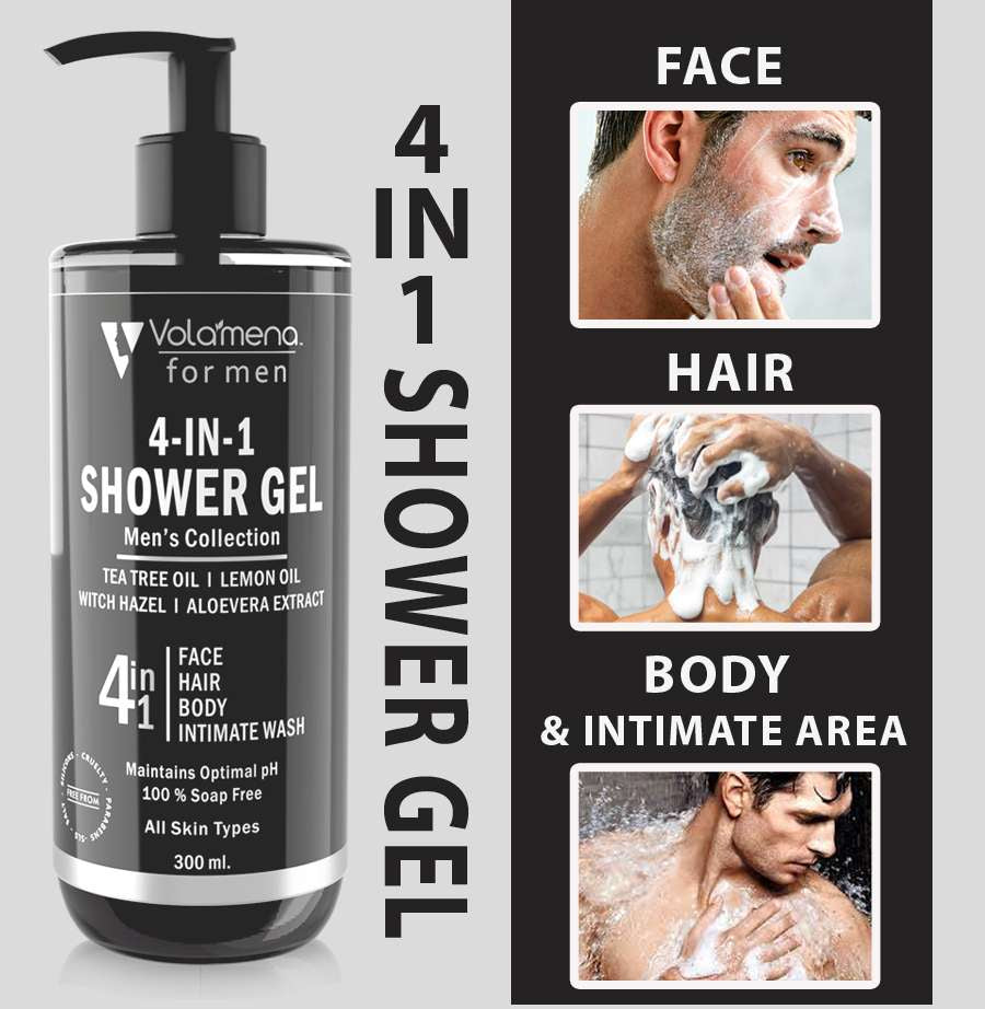 4 in 1 Shower gel for Men | For Face, Body, Hair & Intimate Area | Cleansing, Hydrating and moisturizing | For Men 300 ml