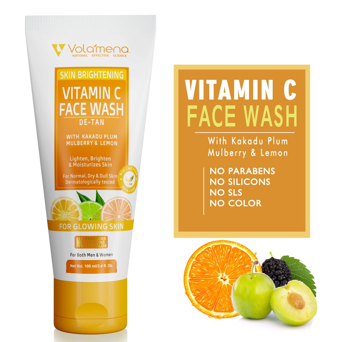 Volamena Vitamin C Face Wash | With Orange & Vitamin C | For Glowing Skin | Face Wash For Women & Men 100 ml