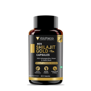 Volamena Nutrition Supplement Men Shilajit Gold Capsules | Contains Swarna Bhasma(Gold) | Improve Performance, Stamina & Energy | Ashwagandha, Kesar & Safed Musali For Men