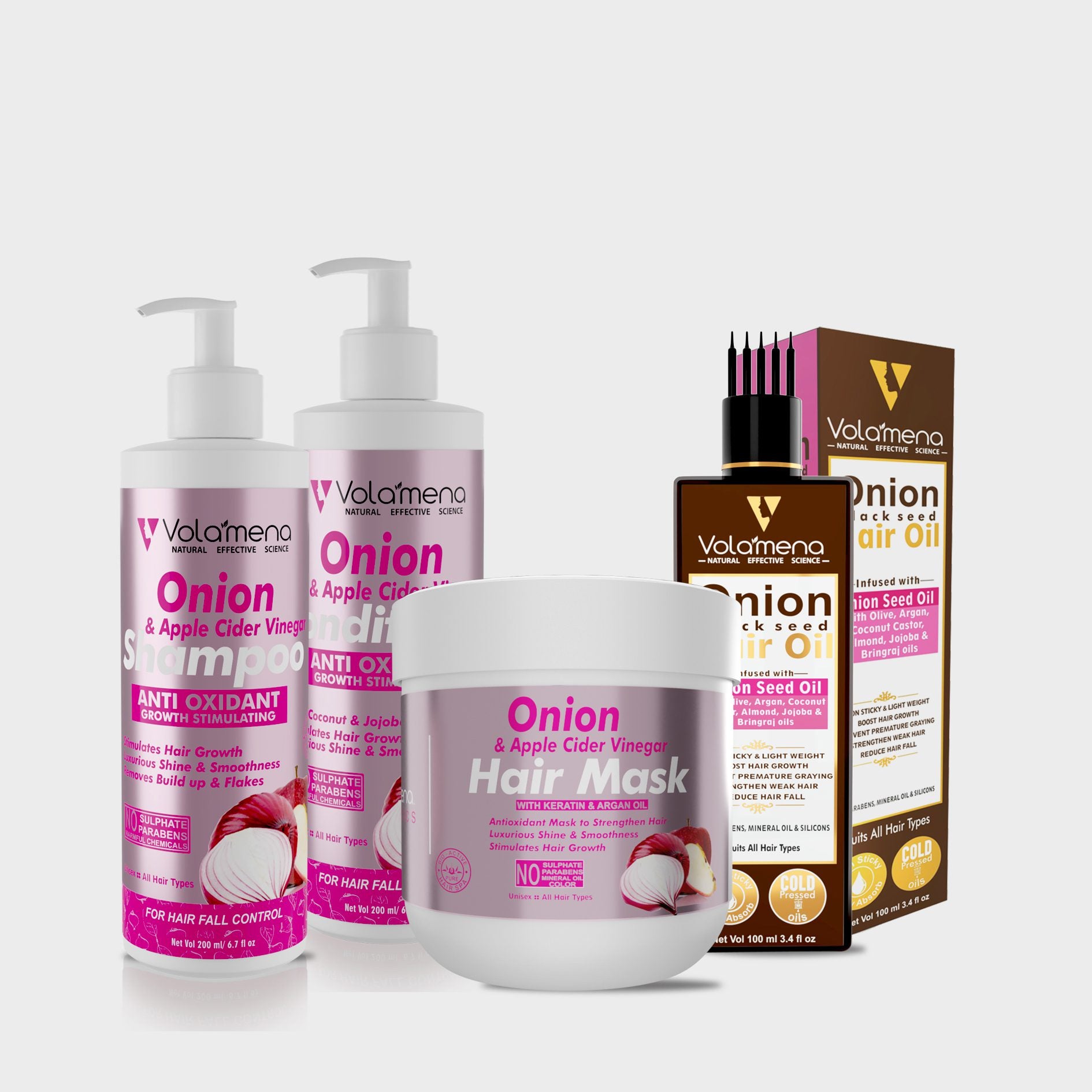 Volamena Onion and Apple Cider Vinegar Hair Mask, Hair Oil, Shampoo & Conditioner Combo For Hair Growth & Hair Fall Control