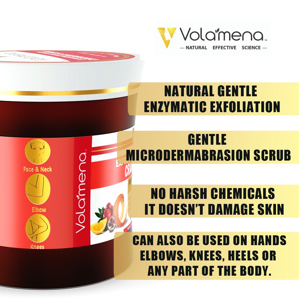 Volamena Exfoliating Micro Peeling Cranberry Face Scrub With Cranberry Seeds Orange Peel & Vitamin C | Help Remove Dead Skin Cells | For Women & men - 250 ml