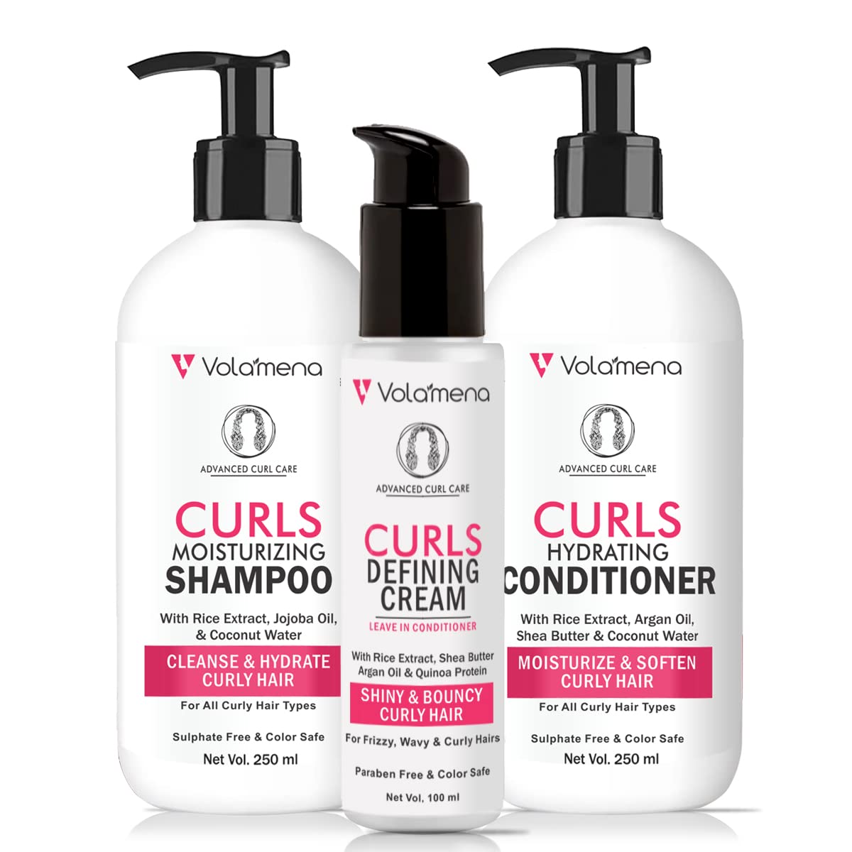Volamena Curly Hair Care Combo Kit with Shampoo, Hair Conditioner and Hair Cream Set of 3 For Hair Curls | Men & Women