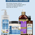Volamena Rice Water & Biotin Hair Care Combo (Pack Of 4) Rice Water Shampoo, 250 ml + Amla & Rice Hair Oil, 100 ml + Rice Water Hair Mask, 250 ml + Intensive Moisturizing Conditioner, 300 ml
