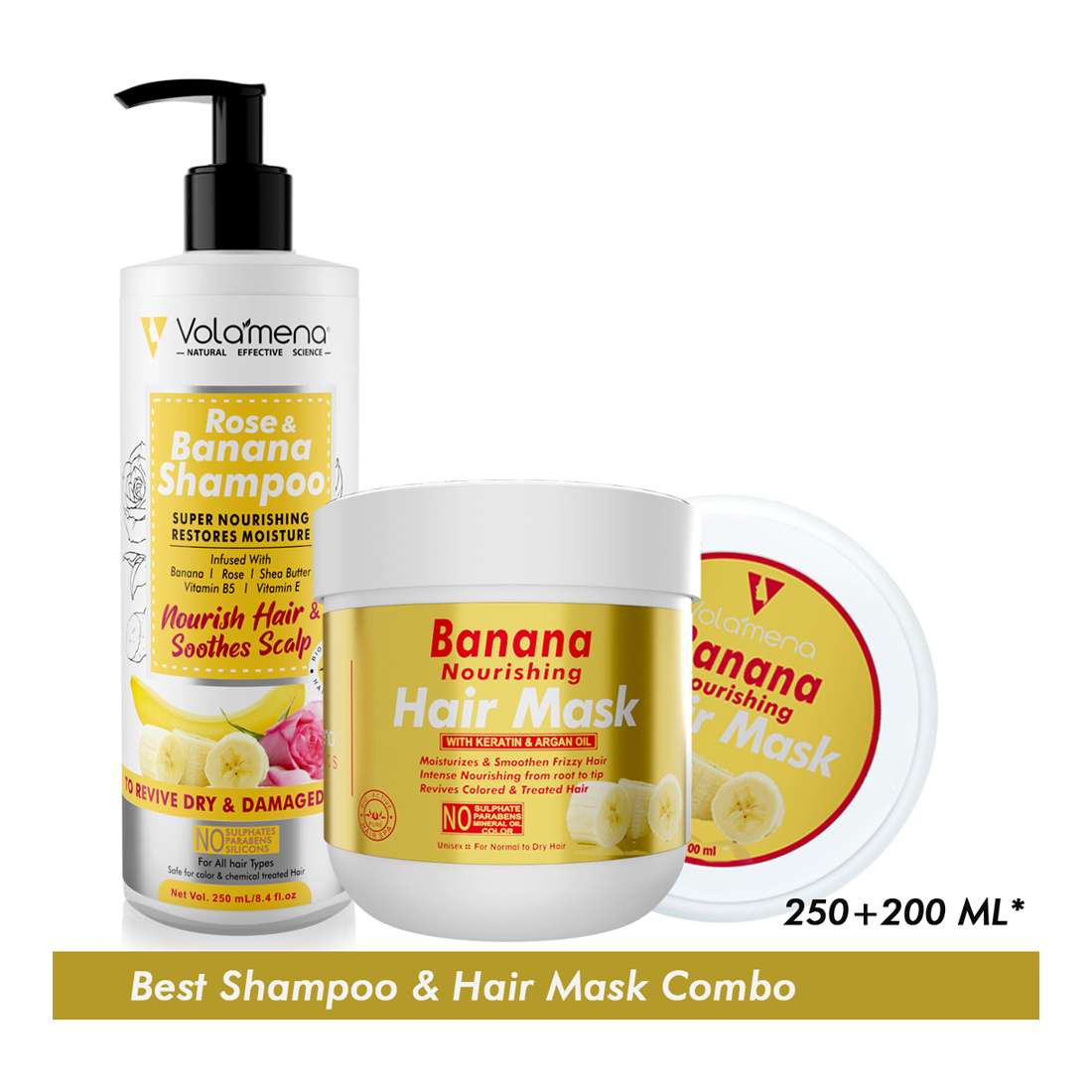 Rose & Banana Hair Shampoo 250 ml with Banana Hair Mask 200 ml Combo