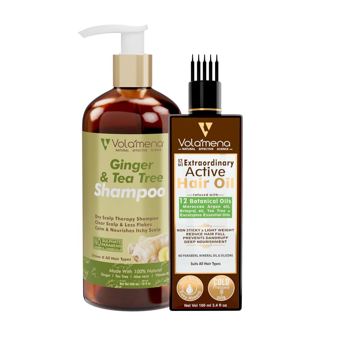 Ginger & Tea Tree Shampoo 300 ml With 12 In 1 Bhringraj Hair Oil 100 ml Combo