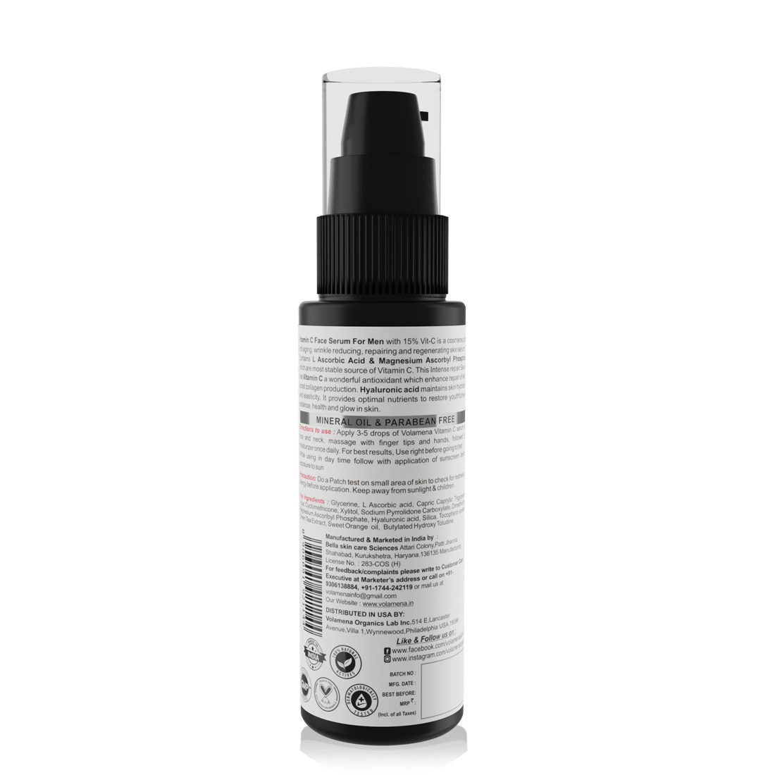 Volamena Vitamin C Face Serum With 15% Vitamin C For Men Skin Brightening 50 ml ( Men Cream 50 ml Free)*