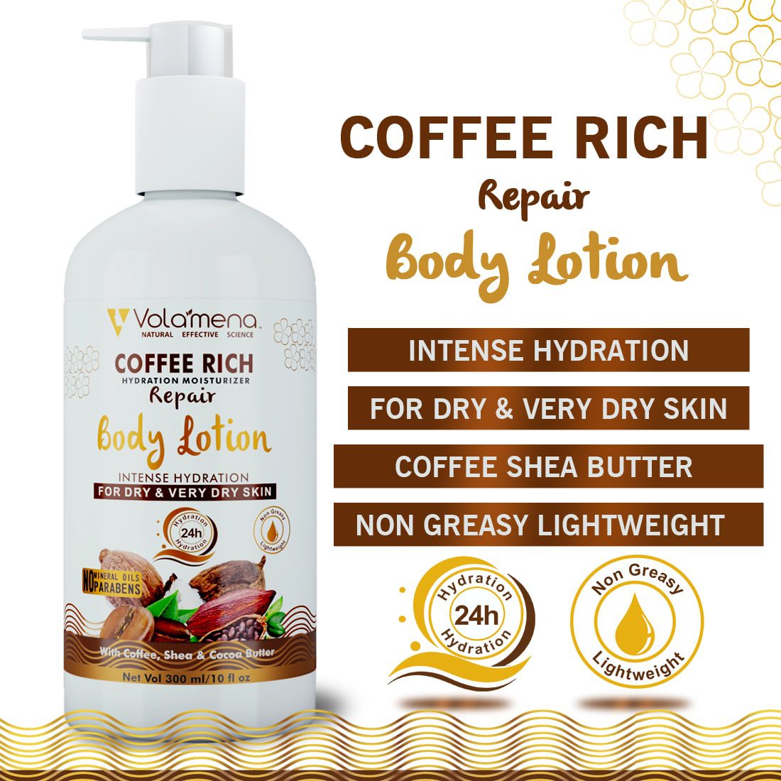 Volamena Coffee Rich Hydration Moisturizer Body Lotion For Dry Skin | Non Greasy Light Weight Moisturizer | For Women & Men