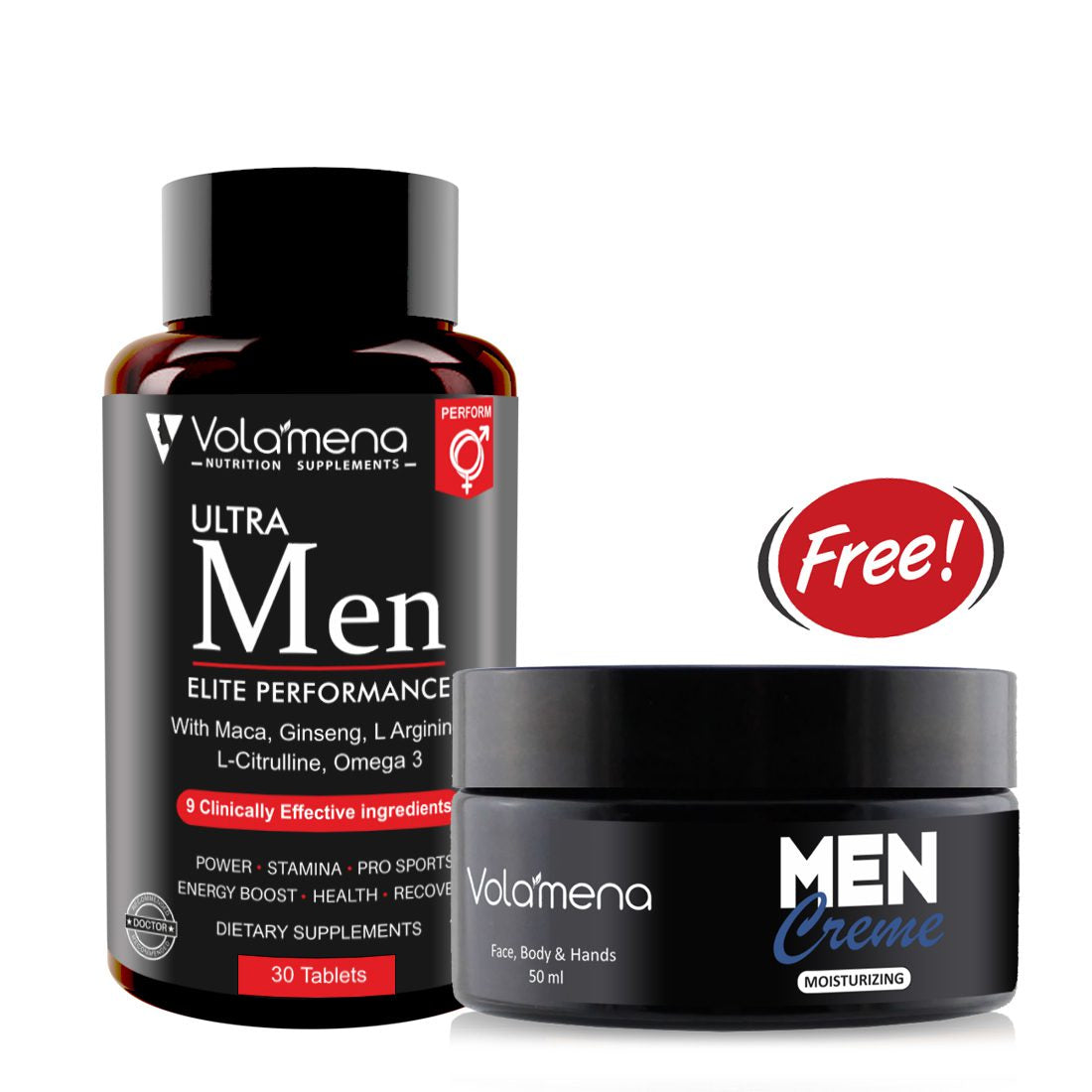 Volamena Nutrition Supplements Ultra Men Tablets Dietary Supplement With ginseng arginine & Omenga 3 | Power & Stamina Booster for men 30 Tablets