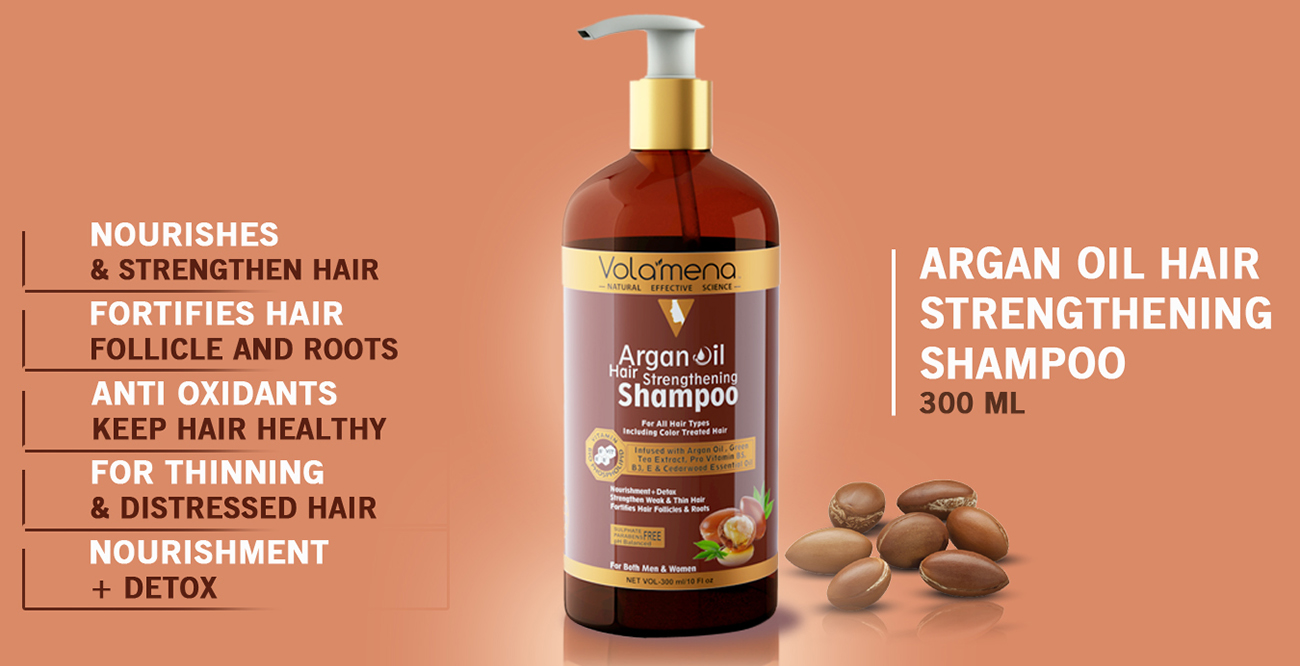 Volamena Hair Strengthening Argan Oil Shampoo with Green Tea Extract, Pro  Vitamin B5,B3, E 300 ml -