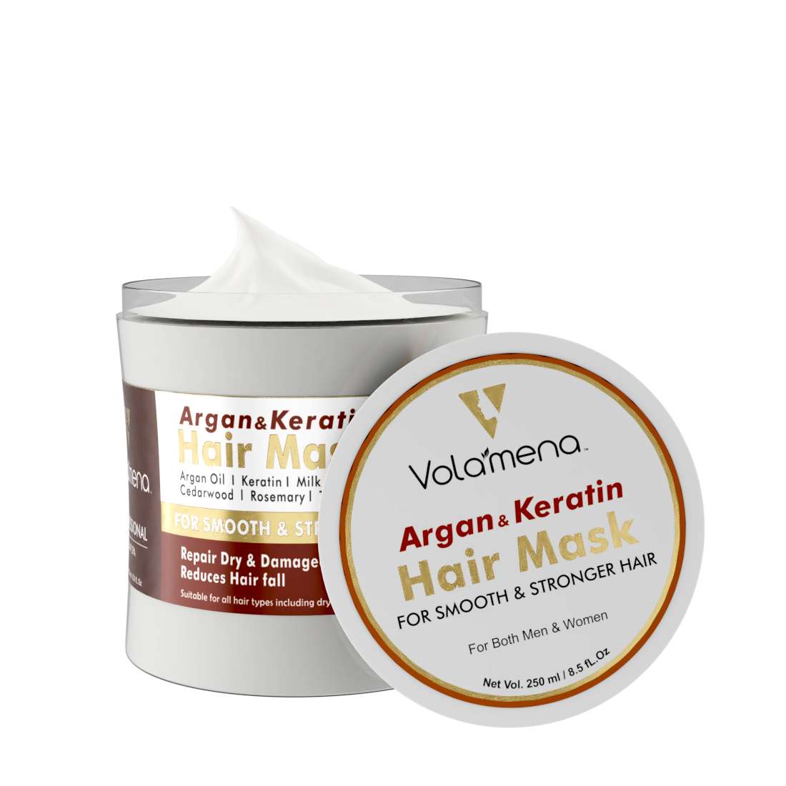 Volamena Argan Oil & Keratin Repair Hair Mask Curd Extract, Milk Protein,  Collagen, Rosemary, Cedarwood & Tea Tree Essential Oil Hair mask for women  & Men 250 ml -