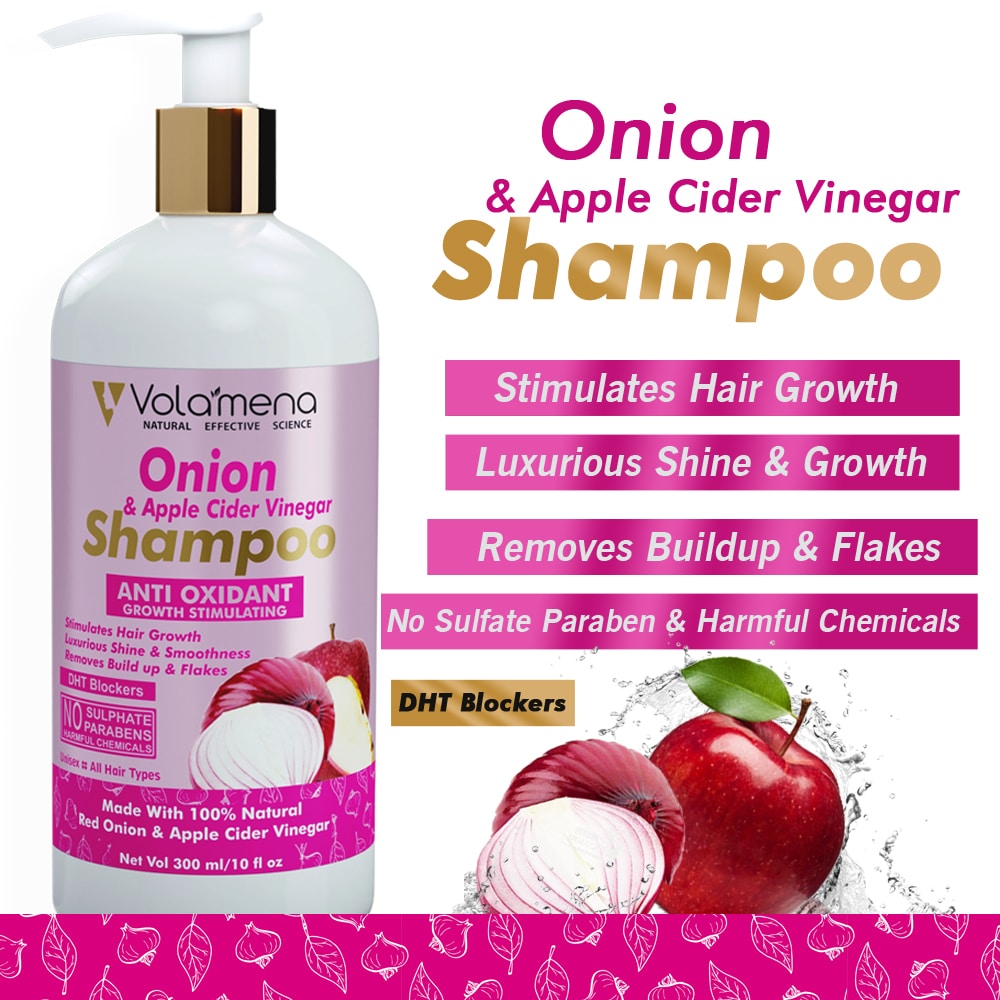 Volamena Onion Shampoo with Apple cider Vinegar for Hair Regrowth,  Antioxidant sulfate Free Shampoo 300 ml -