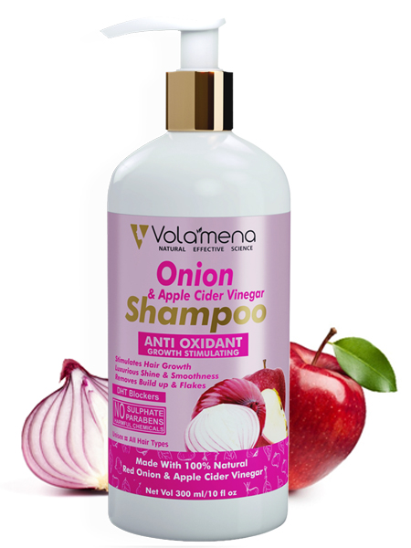 Volamena Onion Shampoo with Apple cider Vinegar for Hair Regrowth,  Antioxidant sulfate Free Shampoo 300 ml -