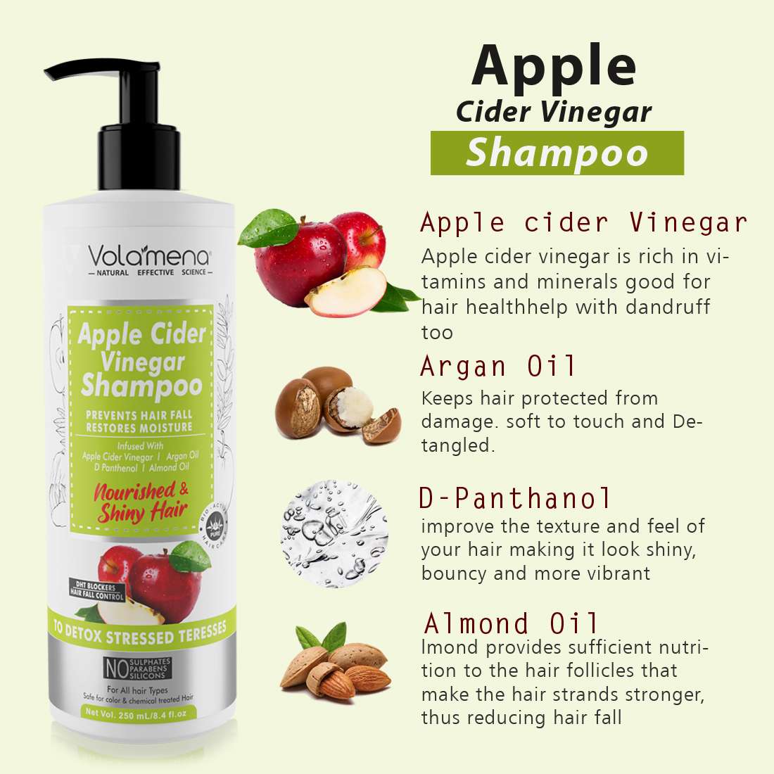 Apple cider Vinegar Shampoo for Nourished & Shiny Hair 250 ml -