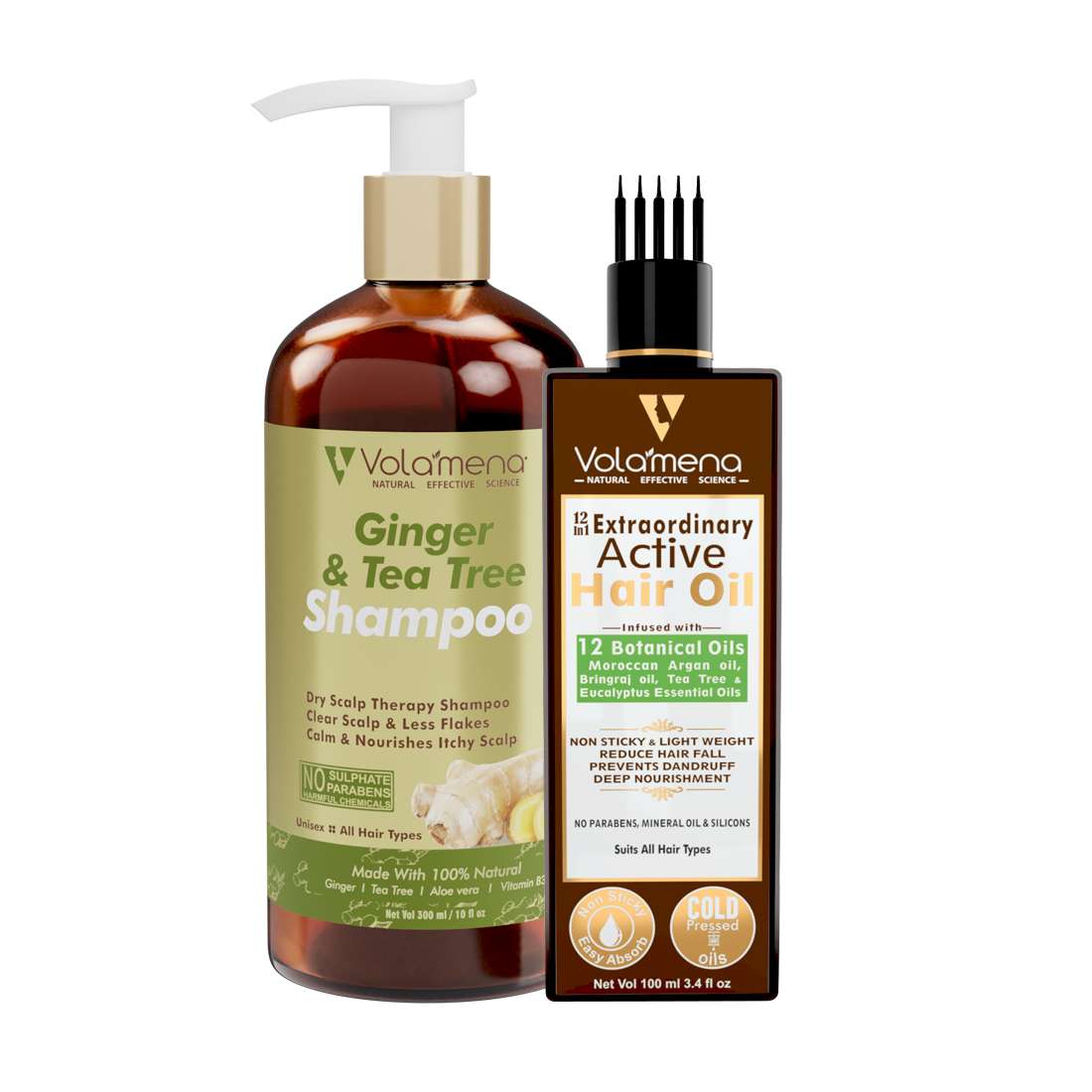 Ginger & Tea Tree Shampoo 300 ml With 12 In 1 Bhringraj Hair Oil 100 ml  Combo -