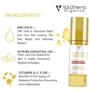 Volamena Luxurious 24k Gold Rejuvenating Oil with 24 K Gold, Vitamin A, C & E 30 ml