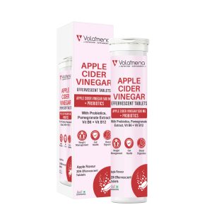 Volemena Apple Cider Vinegar + Probiotics For Weight Management, Gut Health & Digestion For Both Men & Women Apple Flavour- 20 Effervescent Tablets