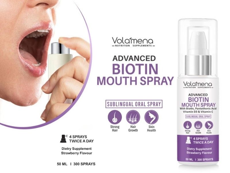 Volamena Nutrition Supplements Biotin Intra oral Mouth Spray For Skin Both Men & Women- Strawberry Flavour 50 ml