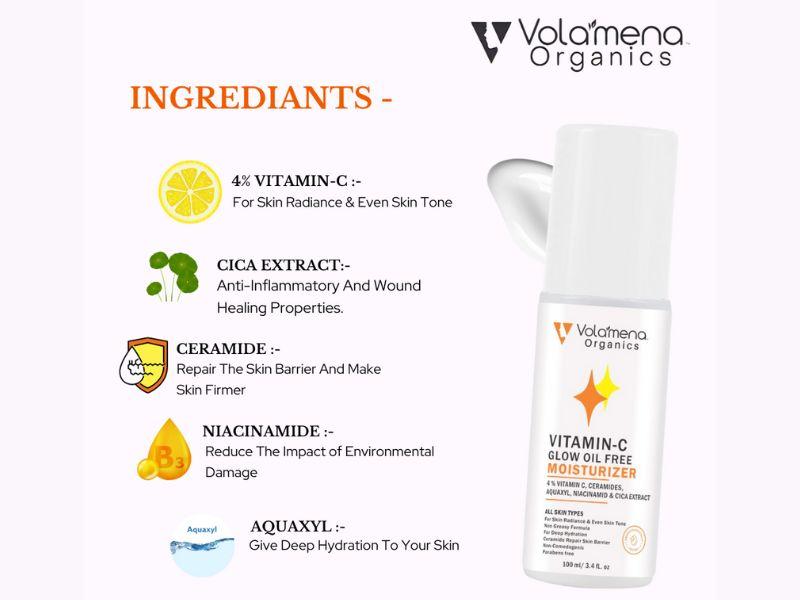 Volamena Organics Vitamin-C Glow Oil free Moisturizer With 4% Vitamin-c, Ceramides & Aquaxyl for deep hydration, 100ml