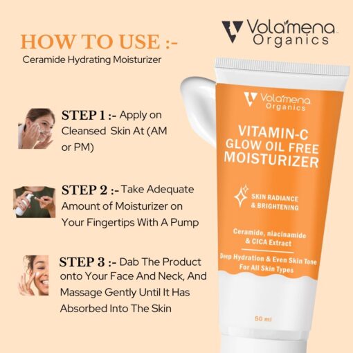 Volamena Organics Vitamin-C Glow Oil free Moisturizer For Deep Hydration & Even Skin Tone, 50ml