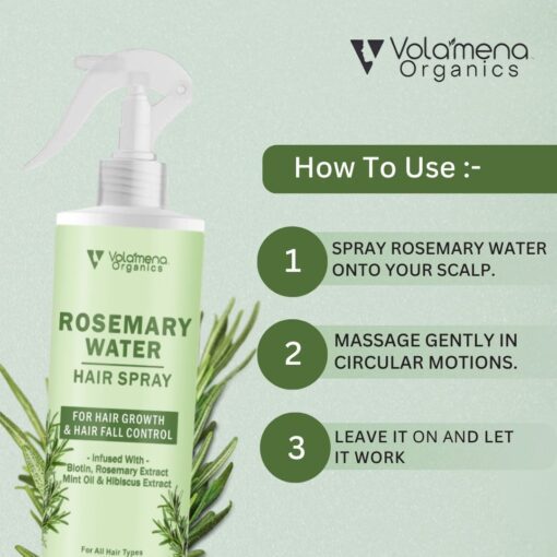 Volamena Rosemary Water Spray With Goodness of Rosemary, Mint, Biotin & hibiscus For Hair Growth, Hair Fall Control, Scalp Health, Hair Damage Protection, Anti Frizz | Men & Women, 200 ml