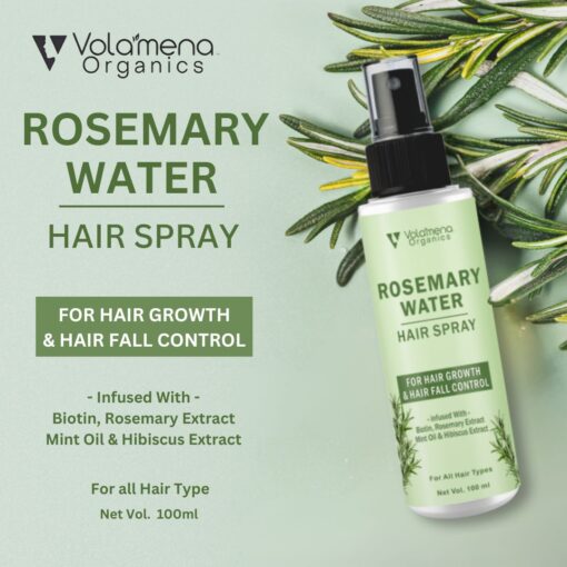 Volamena Rosemary Water Spray With Goodness of Rosemary, Mint, Biotin & hibiscus For Hair Growth, Hair Fall Control, Scalp Health, Hair Damage Protection, Anti Frizz | Men & Women, 100 ml