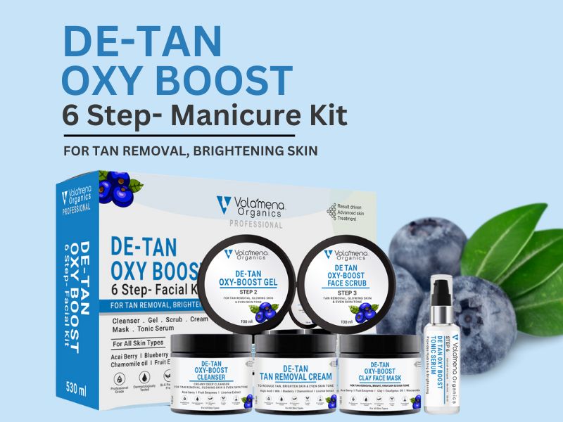 Volamena De tan Oxy Boost 6-Steps Facial Kit For Women & Men With Acai Berry & AHA’s For Even skin Tone & Tan Removal Facial Kit