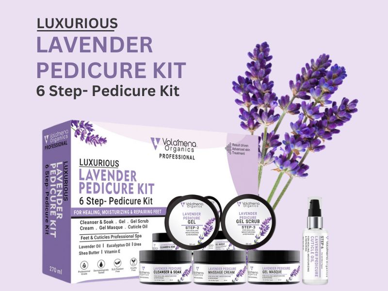 Volamena Luxurious Lavender 6-Step Pedicure Kit For Women With lavender, Euclyptus oil For Soothing & Repair