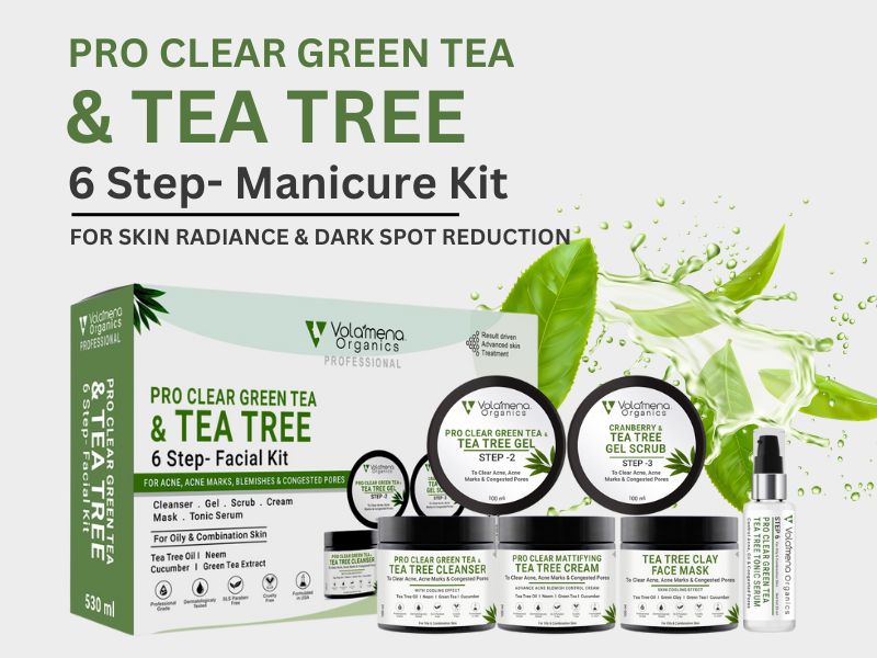 Volamena Pro Clear Green Tea & Tea Tree 6-Steps Facial Kit For Women & Men With Neem & Cucumber For Acne & Acne Marks