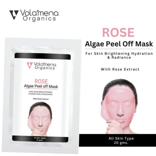 Volamena Organics Rose Algae Peel Off Mask With Rose Extract For Skin Brightening & Hydration, 20 gms