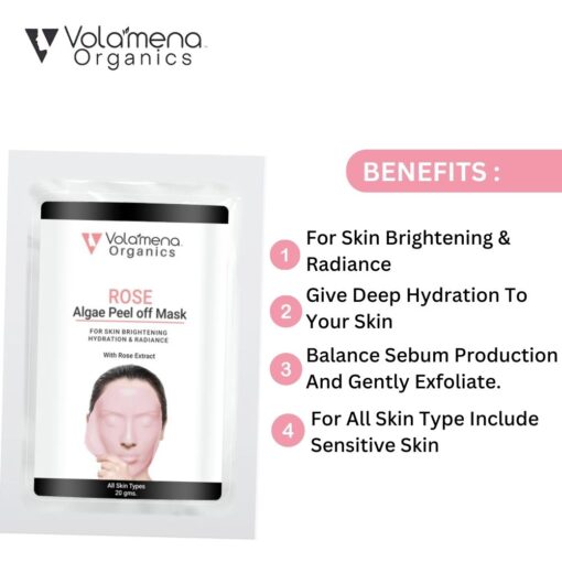 Volamena Organics Rose Algae Peel Off Mask With Rose Extract For Skin Brightening & Hydration, 20 gms