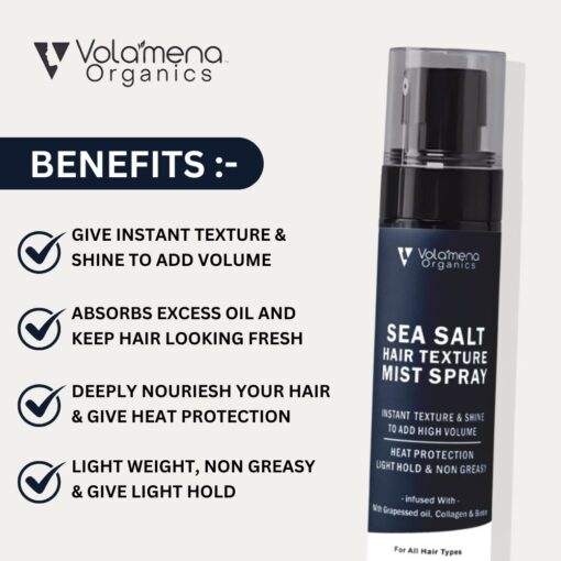 Volamena Sea Salt Hair Mist Spray Improve Hair Texture, For High Volume and Smooth Hair, Hair Spray For Men & Women 100 ml