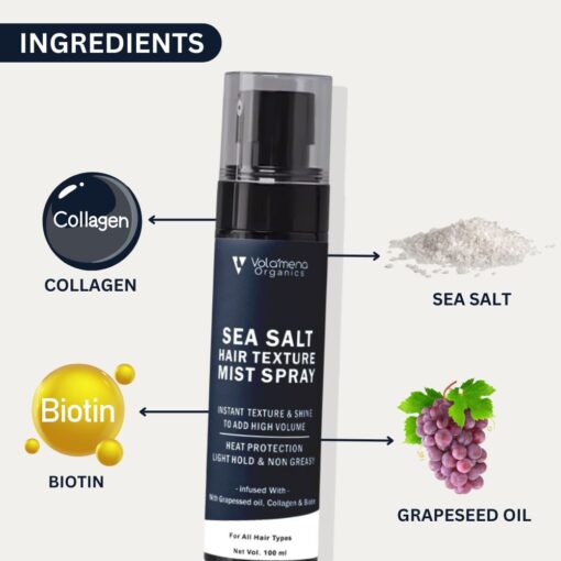 Volamena Sea Salt Hair Mist Spray Improve Hair Texture, For High Volume and Smooth Hair, Hair Spray For Men & Women 100 ml