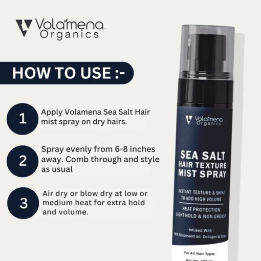 Volamena Sea Salt Hair Mist Spray Improve Hair Texture, For High Volume and Smooth Hair, Hair Spray For Men & Women 100 ml