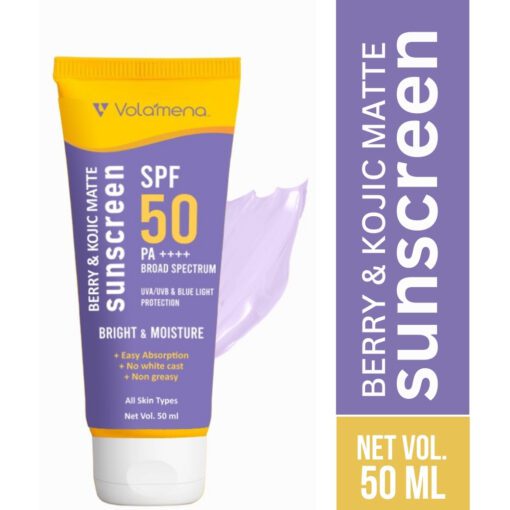 Volamena Berry & kojic Acid Purple Sunscreen SPF 50 PA+++ For Pigmentation-Free Skin UVA/B & Blue Light Protection, Anti-Pollution, No White Cast 50 ml