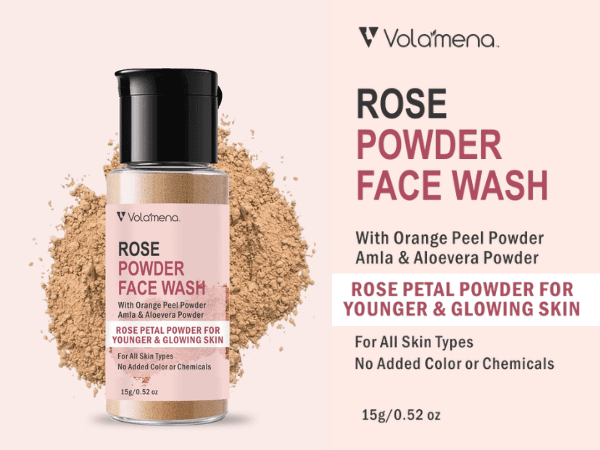 Volamena Rose Powder Face Wash, 15g, Anti Ageing Powder Face Wash for Hydration, Reduce Wrinkles & Provides Supple Look, Natural Powder Face Wash For Women & Men