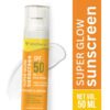 Volamena Super Glow Sunscreen with SPF 50 PA+++ With Vitamin C For Bright & Glowing Skin UVA/B Bluelight Protection No White Cast For Normal to dry skin, 100 ml