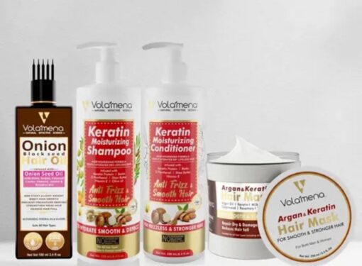 Volamena Keratin & Argan Oil Hair Care Combo (Pack Of 4) Keratin Moisturizing Shampoo, 250 ml + Keratin Moisturizing Conditioner, 250 ml + Onion Blackseed Hair Oil, 100 ml + Argan Oil & Keratin Hair Mask, 250 ml Volamena Keratin & Argan Oil Hair Care Combo (Pack Of 4) Keratin Moisturizing Shampoo, 250 ml + Keratin Moisturizing Conditioner, 250 ml + Onion Blackseed Hair Oil, 100 ml + Argan Oil & Keratin Hair Mask, 250 ml