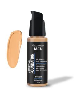 Volamena For Men Mattifying Foundation With SPF 50++++ Medium Shade, | With Hyaluronic Acid & Argan Oil | For Even Natural Glow, Flawless Finish | With Dual Action Moisturizer + Sunscreen | 30ml