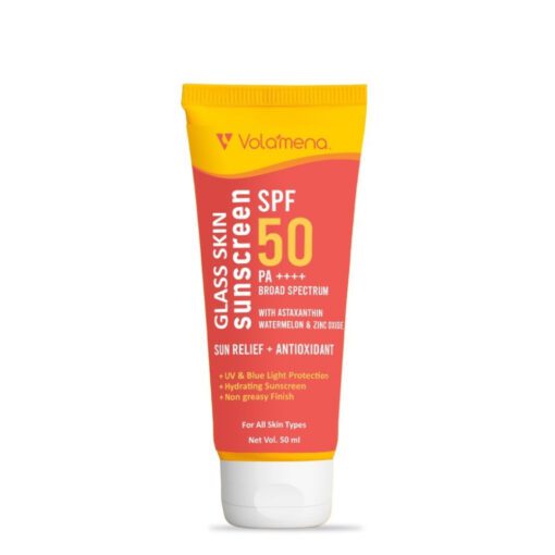 Volamena Glass Skin Sunscreen Spf 50pa++++ With Astaxanthin & Watermelon | Protect From UV Rays & Bluelight | Deeply Hydrate Your Skin | For Both Men & Women | Light Weight & Non Greasy | 50ml Volamena Glass Skin Sunscreen Spf 50pa++++ With Astaxanthin & Watermelon | Protect From UV Rays & Bluelight | Deeply Hydrate Your Skin | For Both Men & Women | Light Weight & Non Greasy | 50ml