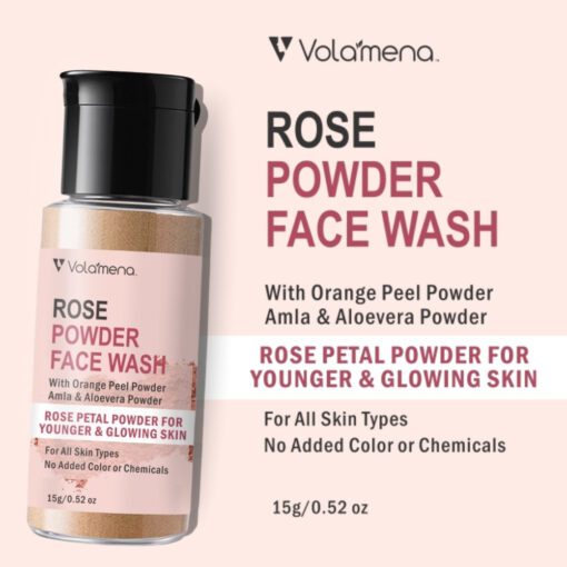 Volamena Rose Powder Face Wash, 15g , Anti Ageing Powder Face Wash for Hydration, Reduce Wrinkles & Provides Supple Look, Natural Powder Face Wash For Women & Men